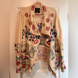 Johnny Was Biya Cream Cardigan with Floral Embroidery-Limited Edition